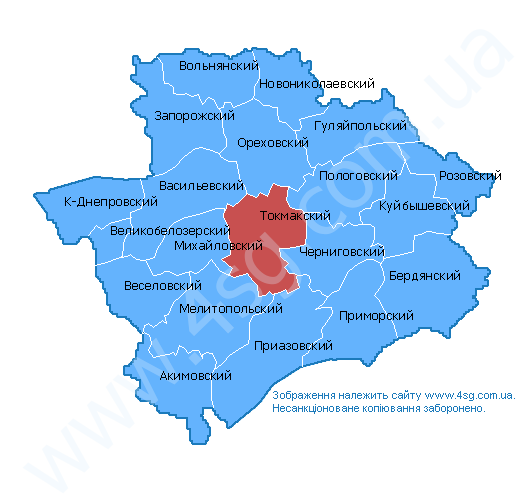 Карта токмакского района запорожской области с селами